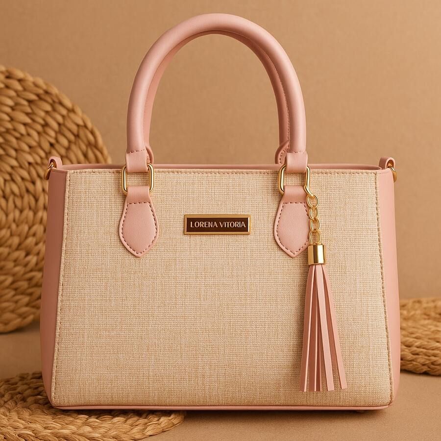 Women's Lorena Vitória Chic Straw Bag With Double Handle (Hand + Crossbody) - 玫瑰 - 查看 1