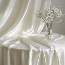1Pc White Satin Tablecloth Square Wedding Banquet Table Cover For Party, Reception & Event Decor, Wrinkle-Resistant Fabric