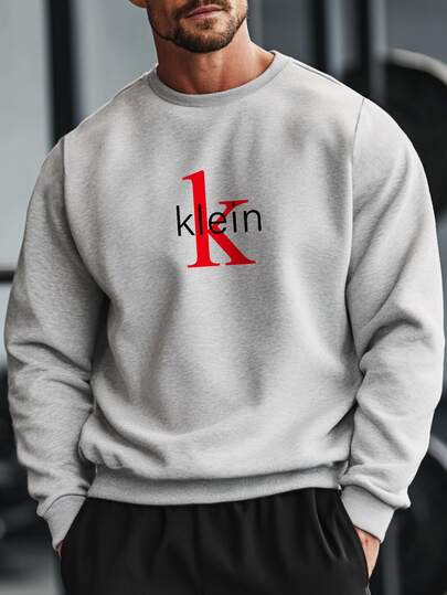 Moletom masculino de lã solta com estampa gráfica e texto em cores sólidas, gola redonda, moletom de outono e inverno de Londres, forro térmico sólido, roupas de ginástica de manga comprida