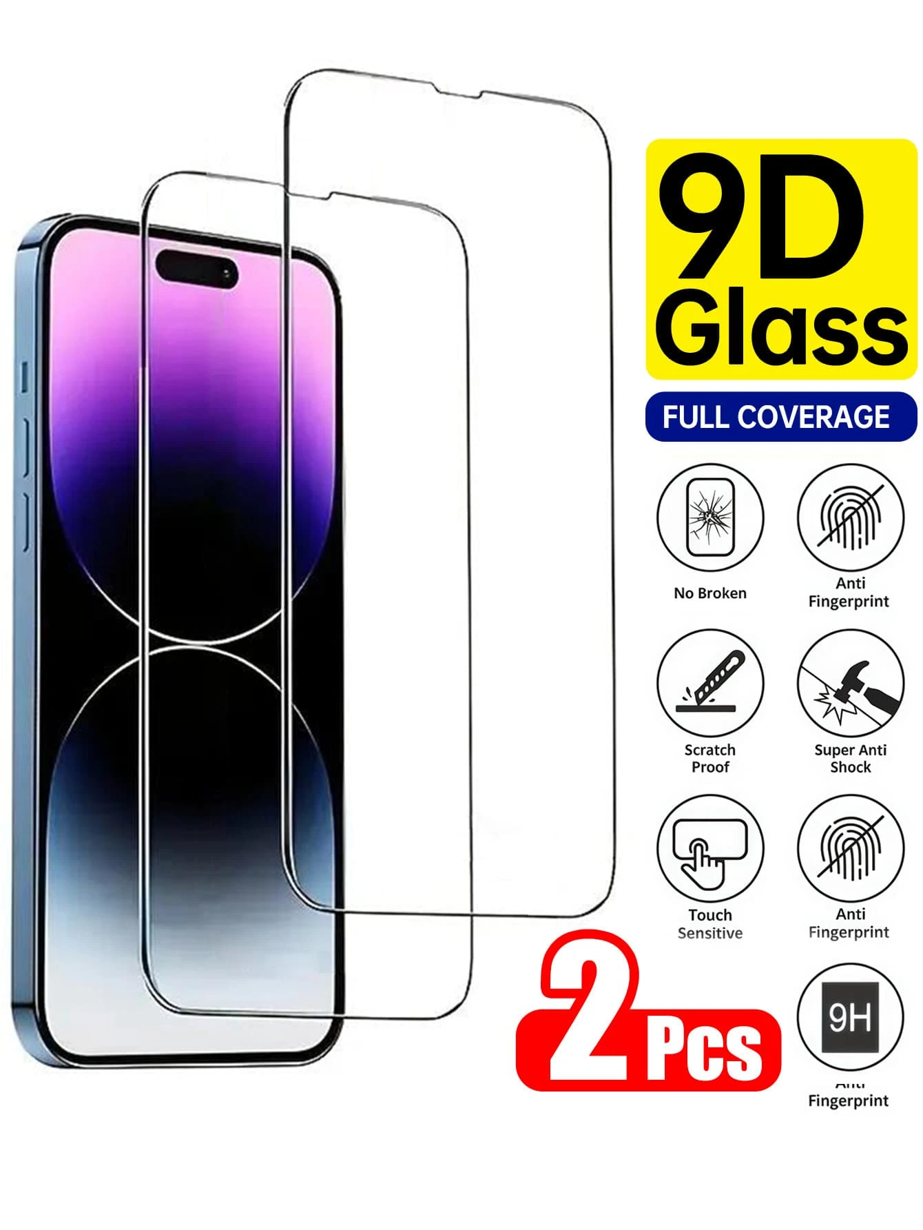 2Pcs Full Coverage High-Definition Tempered Glass Screen Protector Compatible With IPhone 17 Pro Max/17 Pro/17 Air/17/16 Pro Max/15/14/13/12/11/X Series, Shatterproof&Durable Tempered Glass, Applicable To Daily Fall-Resistant & Scratch-Resistant Phone Screen Protector Phone Accessories, Shockproof, Anti-Fingerprint, 9H Hardness, Shockproof, Full Cover Screen Protector - 2 Pcs - View 1