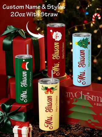 Personalized Name Christmas Tumbler 20oz With Sealed Lid And Straw, Customized Colorful 20oz Stainless Steel Insulated Tumbler- Ideal For Christmas Gifts, Parties, And Home Use, Christmas Drinkware | Festive Design | Durable Cup. Double Wall Lid, Tumbler With Picture, Picture Tumbler