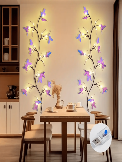 1 Peça Luminária de Borboleta com Fonte de Alimentação USB, 8 Modos, 30 LEDs, 54 LEDs, Luz de Borboleta Quente, Luminária de Parede LED, Design Caprichoso de Árvore, Iluminação de Conto de Fadas, Adequada para Paredes, Quartos, Salas de Estar e Decoração de Armários de Exibição (Sem Bateria)