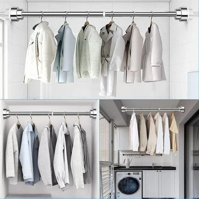 Lislark Extendable Clothes Rail 85-140CM, Stainless Steel Clothes Rack, No Drilling Required, Local Stock Delivery, Adjustable Stainless Steel Wardrobe Rail, Suitable For Wardrobe, Shower, Balcony, Window, Great Christmas Gift