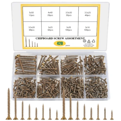 Conjunto de parafusos e plugues de 420 peças (com caixa de armazenamento)