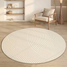 1pc Modern Round Area Rug, Beige Striped Faux Wool, Machine Washable Non-Slip Mat, Suitable For Living Room, Bedroom, Study, Lounge, Dressing Room, Polyester Home Decor Carpet - Multicolor - View 3