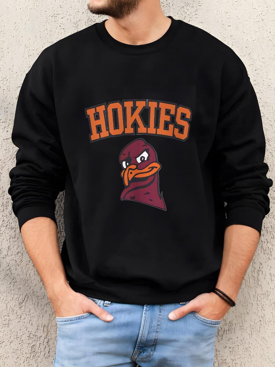 Mens Virginia Tech Hokies Sweatshirt, Hokiebird Football Crewneck Sweatshirt - 黑色 - 查看 1