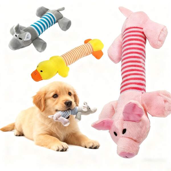 [Suitable For Small/Medium Dogs] Pig & Elephant Design Squeaky Durable Dog Chew Toy, Interactive Pet Supplies, Ideal For Aggressive Chewers