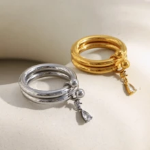 VKHK 1件18K镀金不锈钢水滴形锆石吊坠装饰圆环戒指，适合女士日常佩戴，礼品 - 創意戒指 - 查看 4