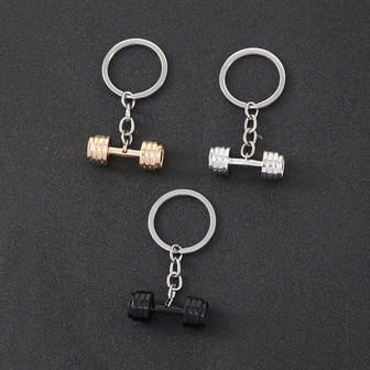 时尚黑色哑铃钥匙扣 - 锌合金材质，PU涂层，金属环和链条细节 - 健身爱好者和情侣的理想礼物