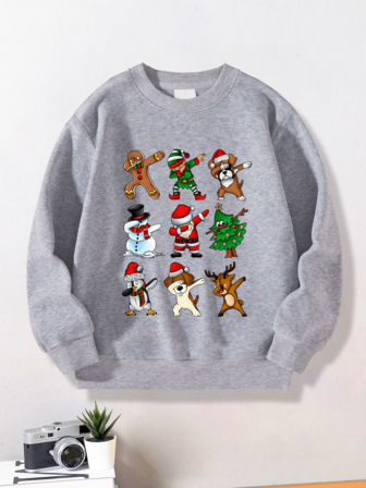 小男孩圣诞老人、雪人、驯鹿、姜饼人印花圆领卫衣