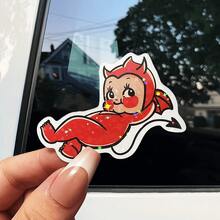 1张/3张可爱红色小恶魔贴纸 - 防水乙烯基材质，防刮耐磨，适用于笔记本电脑、头盔、摩托车、工具箱、吉他、踏板车、汽车装饰、摩托车贴花 | 趣味设计 | 哑光表面 - 彩色 - 查看 12