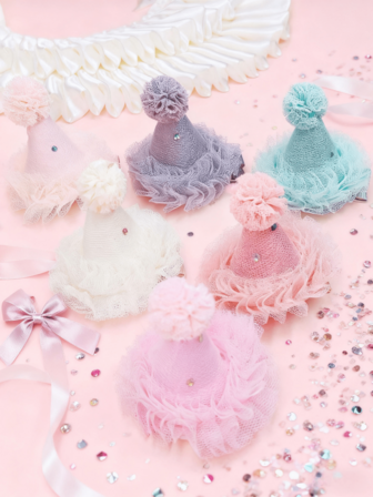 2pcs Sweet & Elegant Cute Children Hair Accessories, Sweet Birthday Hat With Pom Pom, Mesh & Sequin Hair Clips, Girls Hair Decorations, Suitable For Party, Ball