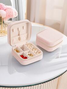 1pc Premium Velvet Zipper Jewelry Box, Earring Necklace Ring Organizer Case, Large Capacity Velvet Jewelry Storage Box, Unique Gift For Women, Girlfriend, Sister, Bridesmaid - Multicolor - View 12