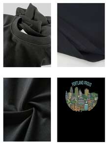 Herren-T-Shirt mit Rundhalsausschnitt und Portland-Skyline- und Rosenprint, aus hochwertiger, weicher Baumwolle,  Freizeitstil, bequemes Alltags-T-Shirt, einzigartiges Design für Herren - Schwarz - Übersicht 4