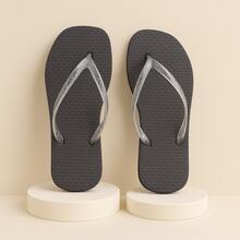 Colorful Women's Flip-Flops With Transparent Glitter Straps - Lightweight, Comfortable, Soft, Perfect For Everyday Wear - On - 黑色 - 查看 1