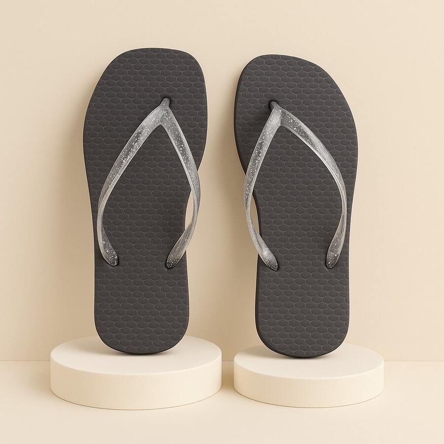 Colorful Women's Flip-Flops With Transparent Glitter Straps - Lightweight, Comfortable, Soft, Perfect For Everyday Wear - On - màu đen - Xem 1