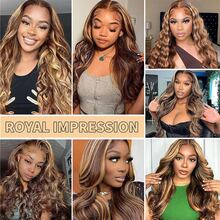 13x6 Lace Front Wig, 180% Density, Pre-Plucked With Baby Hair, Wavy Curly Ombre Gradient Color Lace Front Wig, Honey Blonde #4/27 Color, Women - Piano Color - View 9