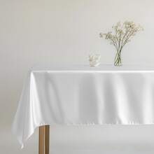 1Pc White Satin Tablecloth Square Wedding Banquet Table Cover For Party, Reception & Event Decor, Wrinkle-Resistant Fabric