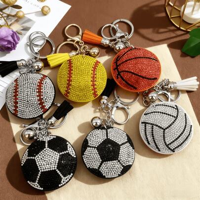 Sports Keychains – Football/Basketball/Volleyball/Baseball Designs, Mini Korean Bag Tassel Pendants (Handmade, Slight Hole Position Deviation Possible)
