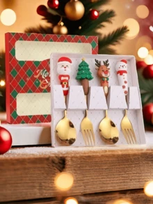 1 Set Of Christmas Spoon Stainless Steel Christmas Tree Teaspoon Home Christmas Coffee Spoon Dinner Fork Dessert Spoon Stirring Spoon Ice Cream Spoon Creative Tableware Gift Holiday Party Supplies A Creative Christmas Gift,Christmas