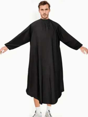 Black, White, Gray Polyester Hair Cutting Apron With Sleeves - Non-Stick, Professional Salon Quality, Suitable For Home Use, Protects Clothes From Hair Cutting, Long Tail Design, Secure Fit, Haircutting Accessory