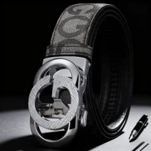 1 pieza Cinturón con hebilla automática de moda para hombres, con patrón geométrico, casual para fiesta, trabajo, traje, jeans, regalo adecuado, uso diario