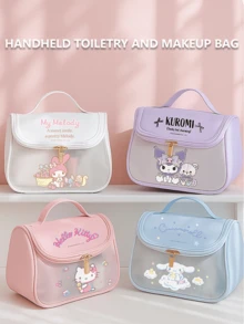 Cinnamoroll Large Capacity Makeup Bag, Light Blue with Star Pattern & Cute Bunny Design, Transparent Front for Quick Access, Durable & Spacious for Travel Essentials, Perfect for Teens & Adults. - 玉桂狗 - 查看 9