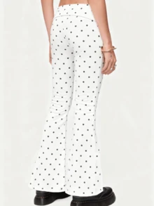 Womens Fold Over Yoga Pants Polka Dot Print Low Rise Lounge Flare Sweatpants Foldover Leggings - trắng - Xem 5