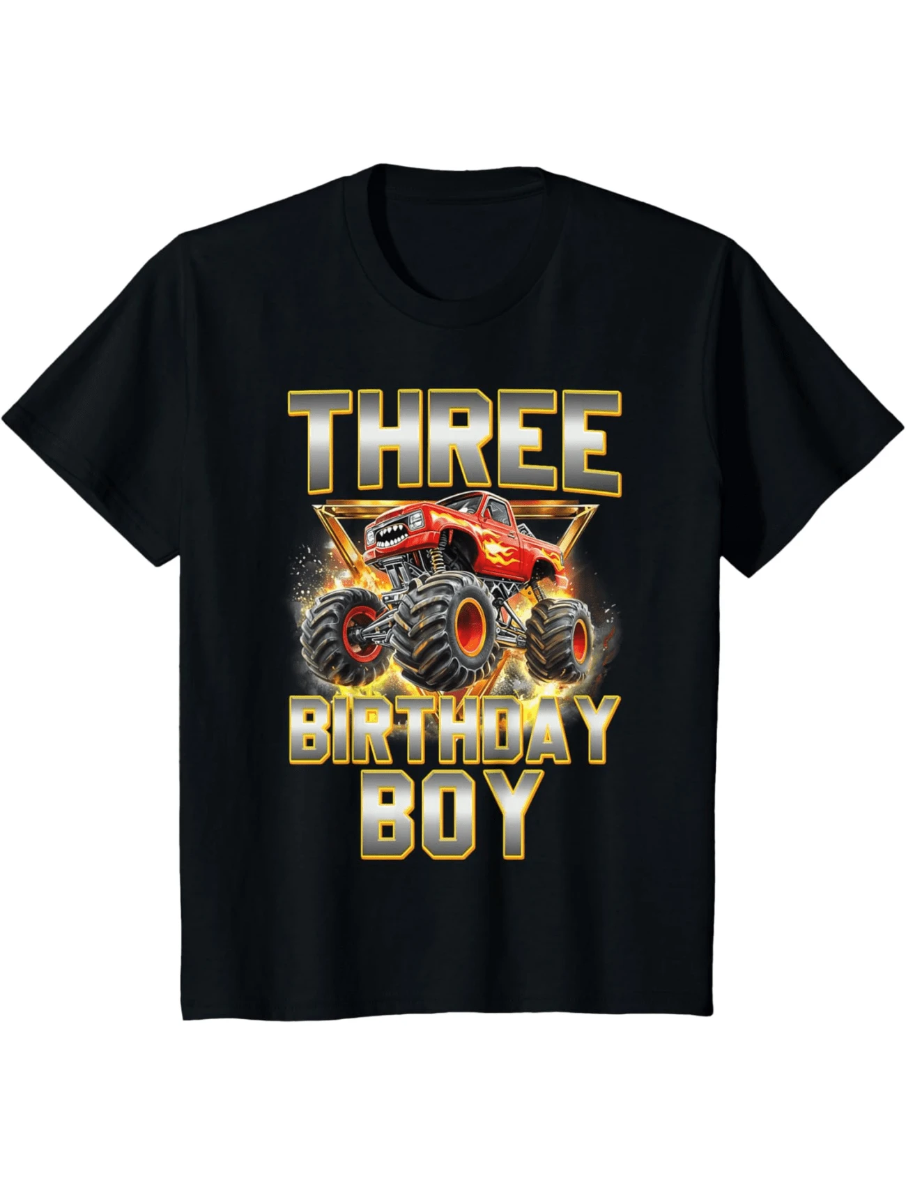 Kids I'm Three Year Old 3rd Birthday Boy Monster Truck Are My Jam T-Shirt - 黑色 - 查看 1