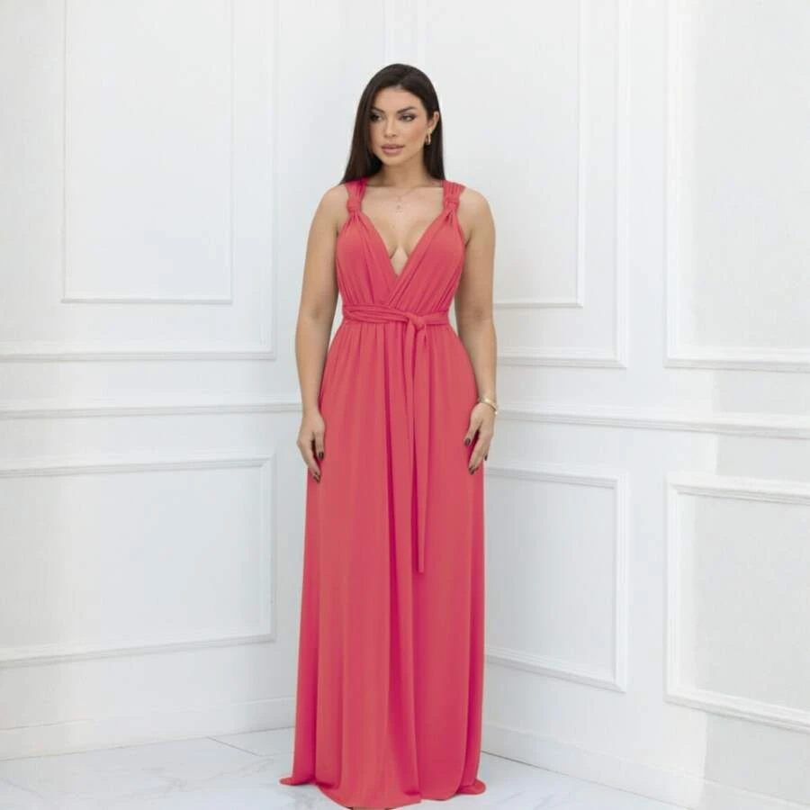 Women's Long Dress Various Ways To Wear Infinity Tie Party Graduation Wedding Baptism - 西瓜粉 - 查看 1