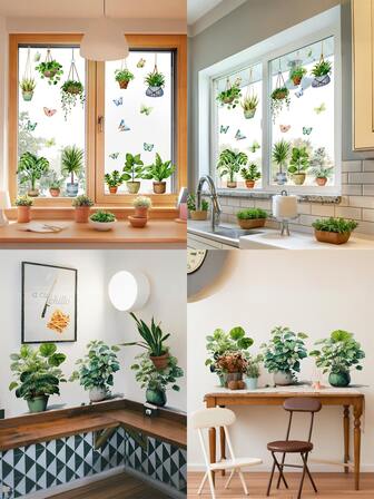 1 pieza Cesta colgante de plantas hidropónicas verdes, pegatina de vidrio electrostático para maceta, pegatina de pared para baño, decoración del hogar, pegatina de pared para sala de estar, dormitorio, habitación infantil, puerta, fondo de TV y sofá