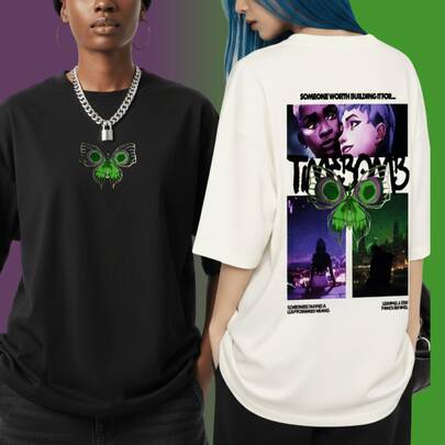 Camiseta Oversized Arcane Jinx E Ekko Timebomb Série Geek Camisa 100% Algodão