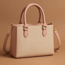 Women's Lorena Vitória Chic Straw Bag With Double Handle (Hand + Crossbody) - 玫瑰 - 查看 4