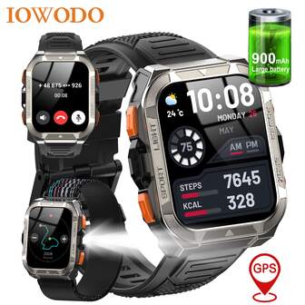 1个黑色GPS定位智能手表，带LED手电筒，1.91英寸屏幕，100多种运动模式，健身活动追踪器，计步器，户外运动蓝牙手表，男女通用，兼容安卓和iOS系统