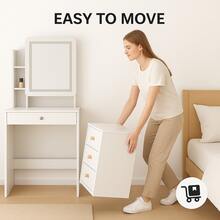 Dressing Table With Sliding LED Mirror And Light, Dressing Station Set With Movable Drawers, And Open Shelves, Bedroom Or Bathroom Dressing Table, Christmas Gift - Trắng (có tủ đầu giường) - Xem 6