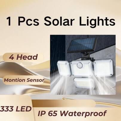 Solar Motion Sensor Flood Lights,Lighting,Doorlight,Solar Outdoor Lights With Motion Sensor Remote Control,Solar Powered 4 Heads Security Lights,333 LED Flood Light 270° Wide Angle Flood Wall Lights With 3 Modes For Garden Patio Yard,IP65 Waterproof