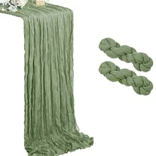 1/2/6/10 PCS Sage Green Cheesecloth Table Runners 35*120 Inch Boho Farmhouse Rustic Sheer Gauze Table Decor For Wedding Baby Shower Birthday Dinner Party Reception Centerpieces