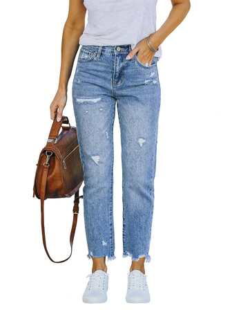 Women's Straight Ripped Skinny Stretch Jeans, Autumn/Winter