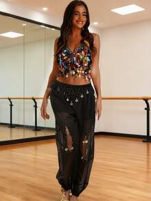 Glittering Coin Adorned Belly Dance Two Pieces Performance Accessory Set (Multiple Colors Available) - Multicolor - View 5