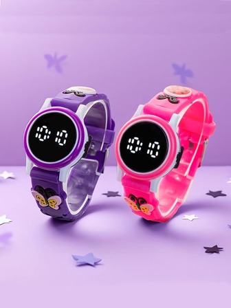 1pc Cartoon Butterfly Pattern Fashion Electronic Watch, TPU Strap, Battery Powered, Gift For Girls, Back To School, Birthday