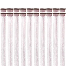 6pcs Shiny Hair Clips, 23.6 Inch Sequin Hair Accessories Clip-In Hair Extensions Set, Heat Resistant Glitter Fairy Hair Clips, For Women (Pink)