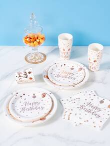 Rose Gold Birthday Balloon Paper Plates, Napkins & Cups Set, Serves 8 Guests, Disposable Tableware Suitable For Birthday, Wedding, Party, Family Picnic - Multicolor - View 5