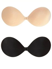 YIYANG 2 Packs Front Clasp Self-Adhesive Bra Skin Color + Black, Wash After Wearing To Keep The Stickiness - Multicolor - View 9