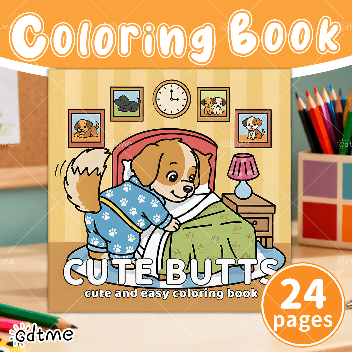 GDTME Cute Butt' Themed Pearlescent Coloring Book, 7.87inch 24 Pages, Pre-Bedtime Coloring For Sleep Aid & Stress Relief, Ins Style, Elegant Gift For Parties, Holidays, Christmas