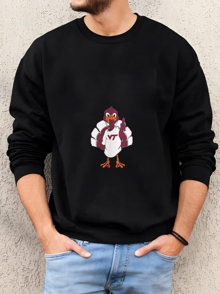 Mens Virginia Tech Hokies Sweatshirt, Hokiebird Football Crewneck Sweatshirt - 黑色 - 查看 1