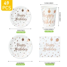 Rose Gold Birthday Balloon Paper Plates, Napkins & Cups Set, Serves 8 Guests, Disposable Tableware Suitable For Birthday, Wedding, Party, Family Picnic - Multicolor - View 2