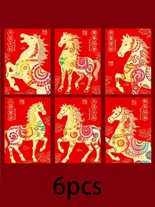 Phong bì đỏ ngựa may mắn mừng năm mới của Trung Quốc - 6 thiết kế độc đáo với giấy bạc vàng, Túi giấy lễ hội cho các dịp lễ kỷ niệm, lý tưởng để làm quà tặng và các dịp lễ hội, Túi quà lễ hội | Phong bì trang trí | Phong bì giấy - Nhiều màu - Xem 8