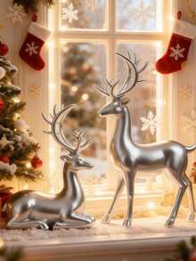 Christmas Golden Deer Statues Set Of 2 - Shiny Resin Reindeer Figurines With Elegant Antlers For Holiday Home Decor, Festive Table Centerpiece, Xmas Mantel, Window Sill & Fireplace Ornaments, Ideal Christmas Decorations For Indoor Party, Family Gathering Supplies And Unique New Year Gift For Friends