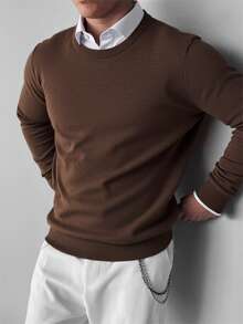 GRDR Men's Casual Solid Color Crew Neck Sweater - Brown - View 2