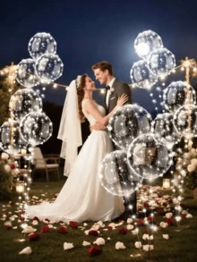 10 piezas de globos LED con olas flotantes, adecuados para decoración de bodas, decoración de fiestas de cumpleaños, decoración de banquetes y decoración del dormitorio del hogar, sin batería requerida, accesorios para globos, globos de cumpleaños - Blanco - Ver 8
